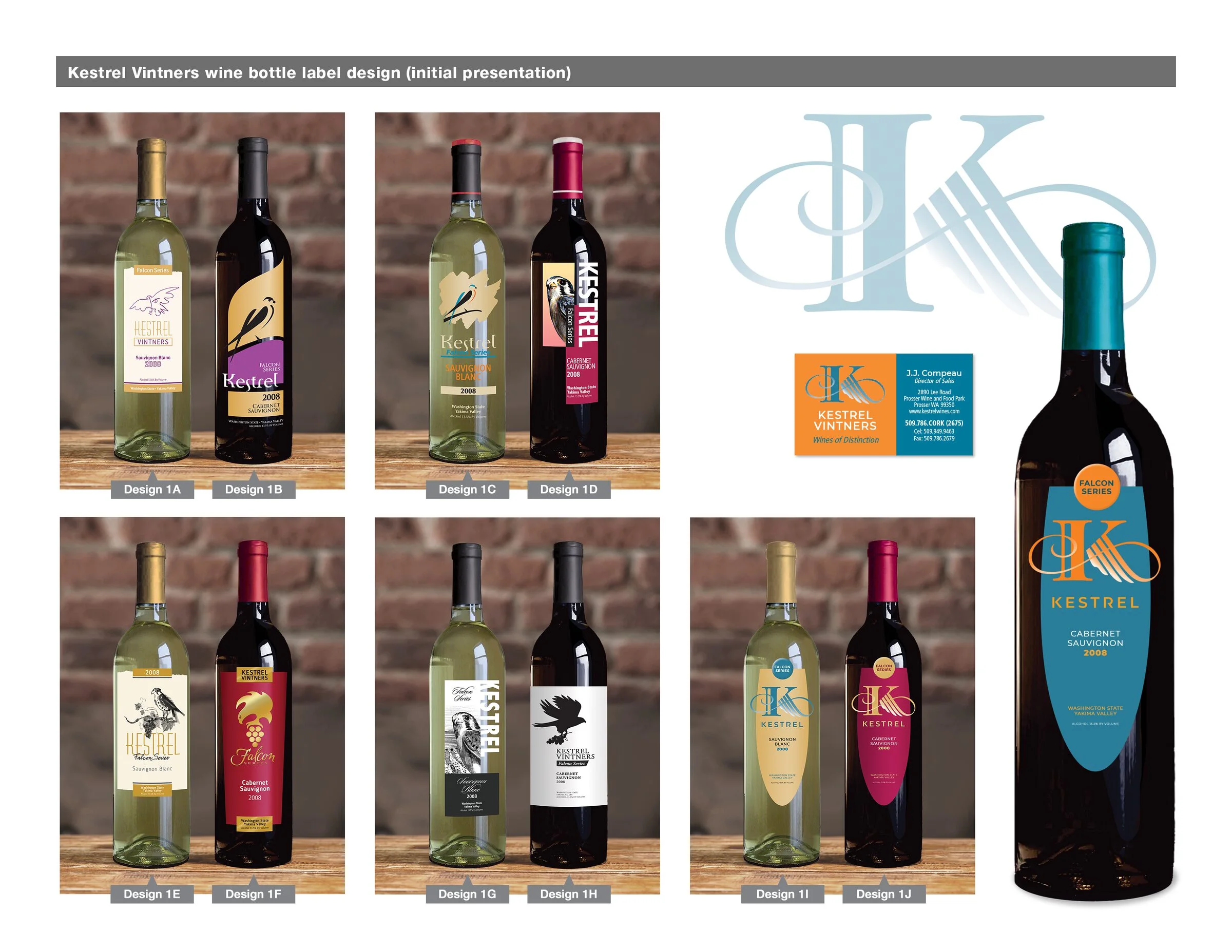 Kestrel Vintners wine bottle label design (initial presentation)